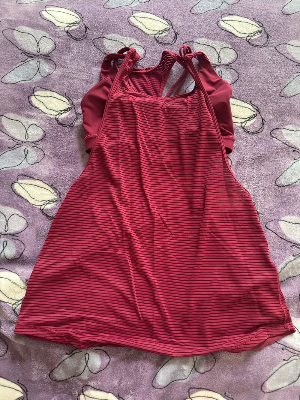 lululemon athletica Pink Striped Racerback Tank Top w/ built in bra size S